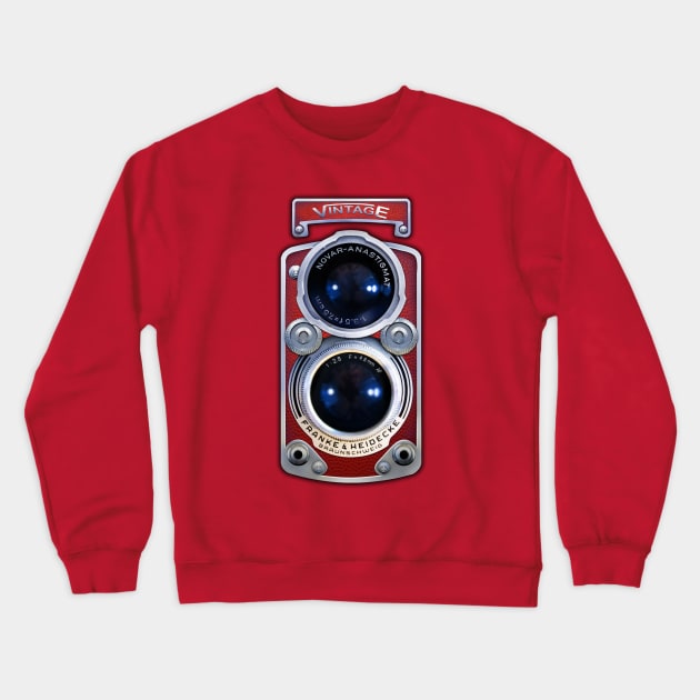 Classic Retro vintage RED chrome double lens camera Crewneck Sweatshirt by Dezigner007